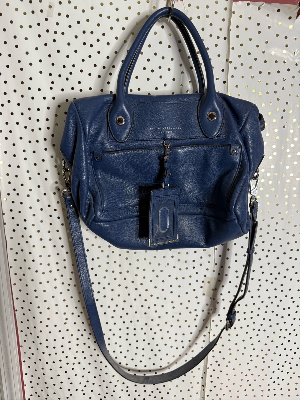 Marc Jacobs Navy Leather Satchel with Detachable Strap
